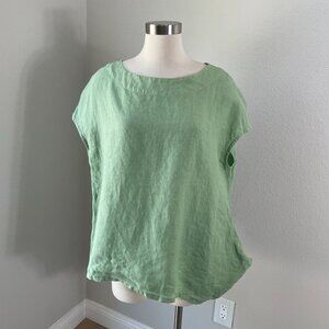 Bryn Walker Womens Small Green 100% Linen Tunic Top Loose Fit Made In USA Shirt